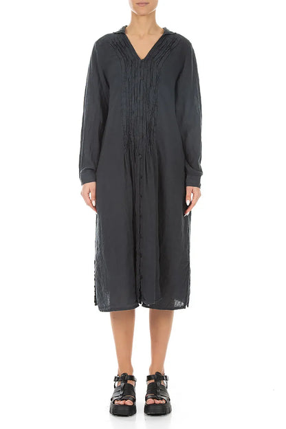 Robe chemise en lin froissé graphite