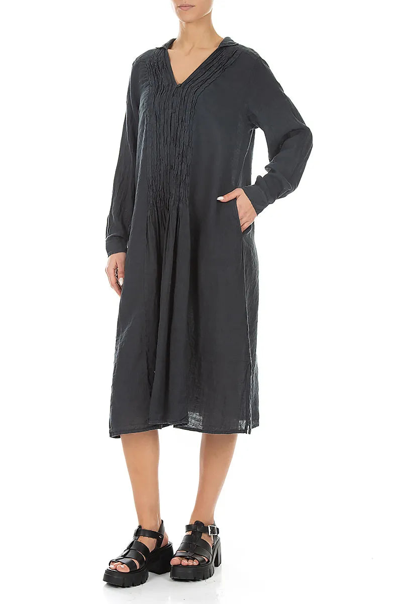 Robe chemise en lin froissé graphite