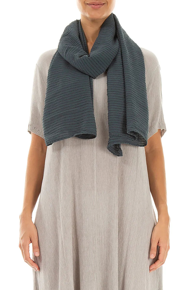 Écharpe en Soie et Viscose Rayée Graphite