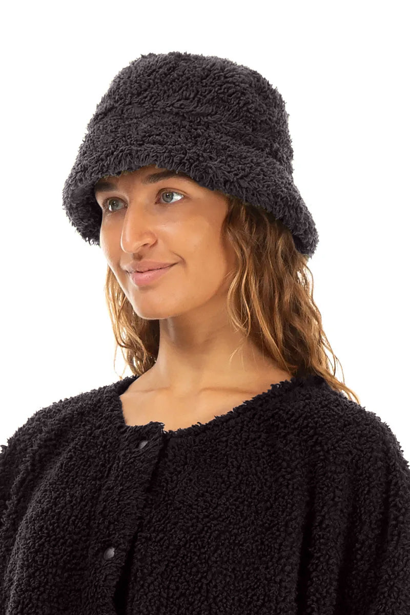 Graphitfarbener Teddy-Baumwoll-Bucket-Hat