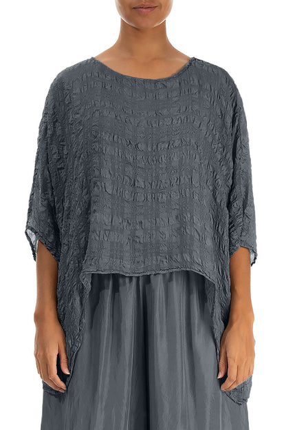 Graphite Textured Kaftan Silk Blouse