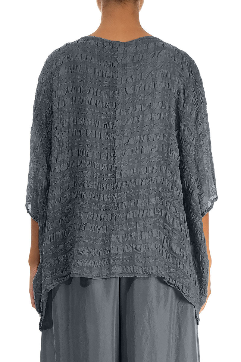 Graphite Textured Kaftan Silk Blouse
