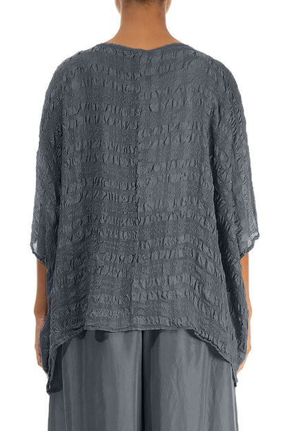 Graphite Textured Kaftan Silk Blouse