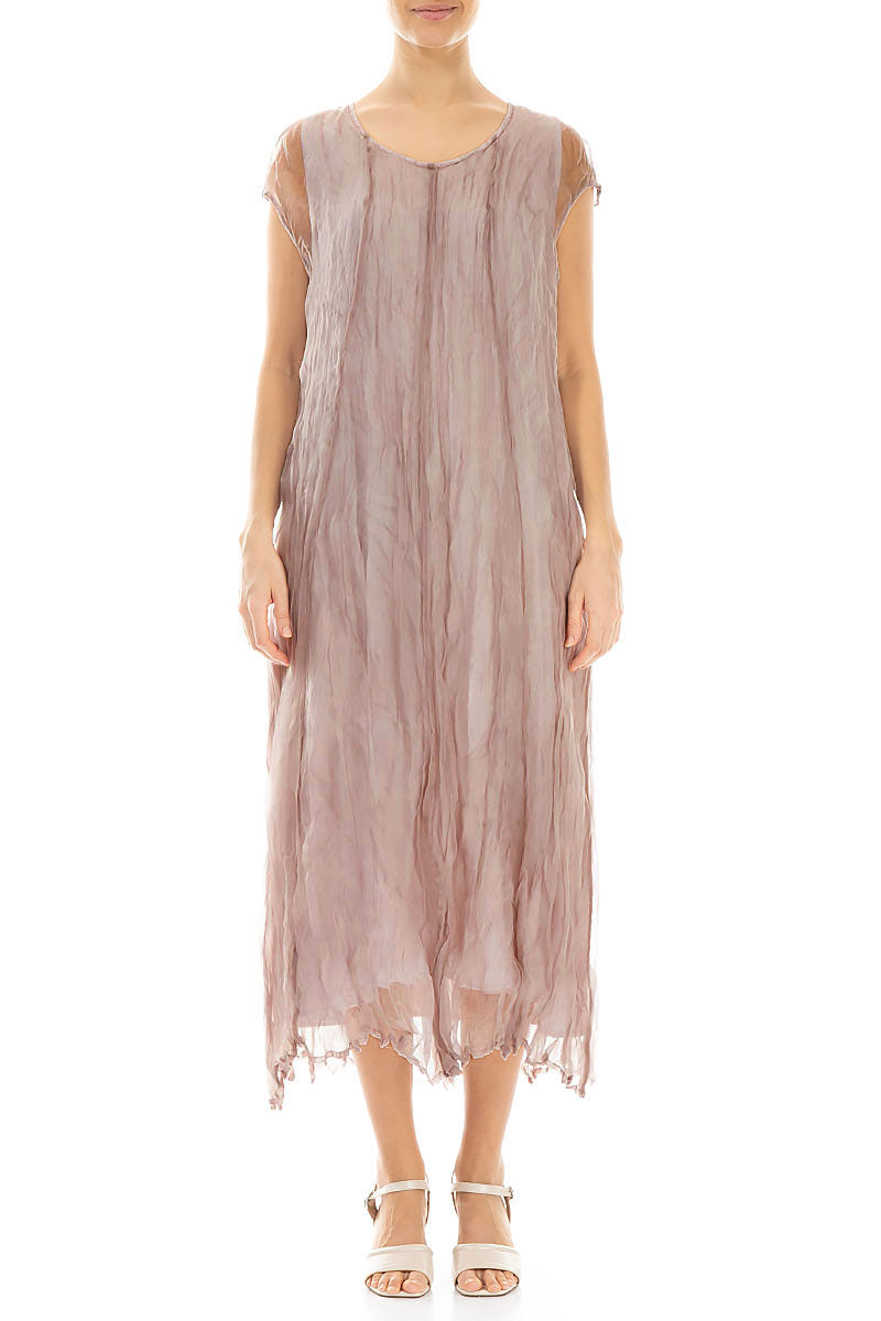 Greige Crumpled Silk Chiffon Dress 1