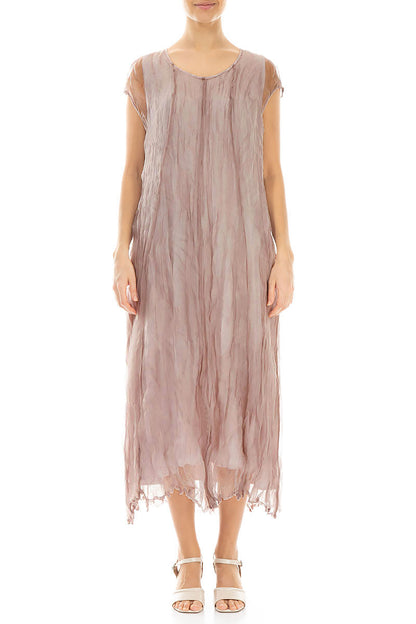Greige Crumpled Silk Chiffon Dress 1