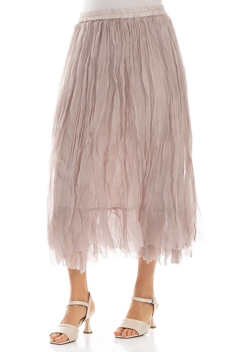 Greige Crumpled Silk Chiffon Skirt