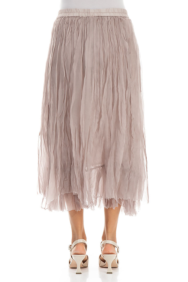 Greige Crumpled Silk Chiffon Skirt