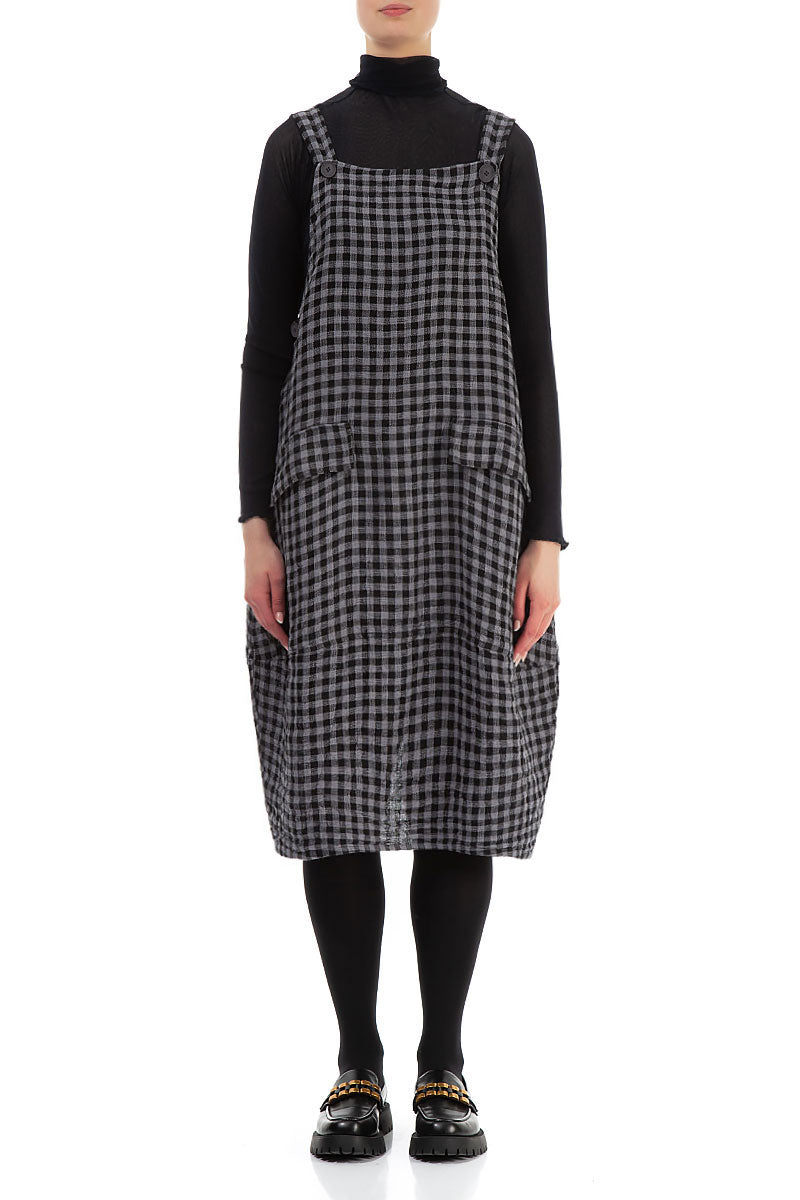 Grey Check Linen Pinafore Dress 1