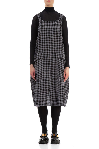 Grey Check Linen Pinafore Dress 1