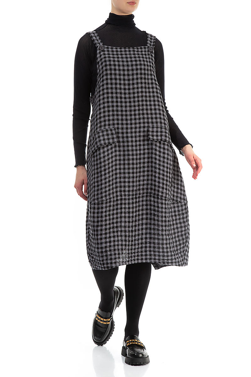 Grey Check Linen Pinafore Dress 4