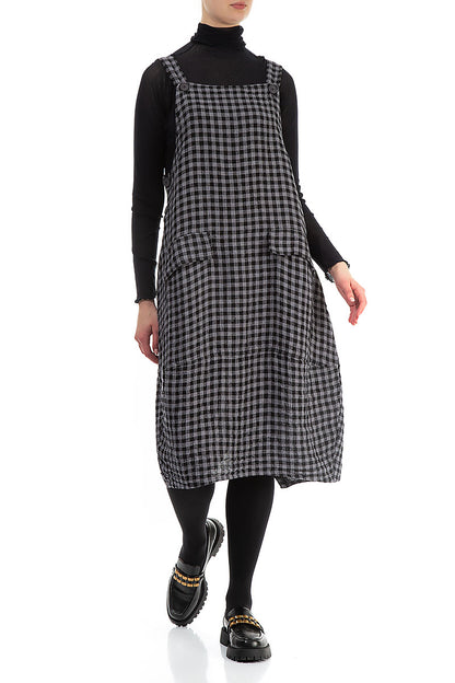 Grey Check Linen Pinafore Dress 4