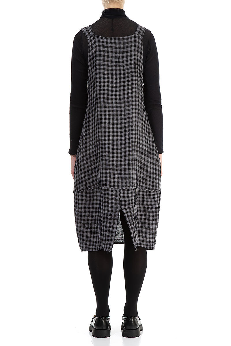 Grey Check Linen Pinafore Dress 2