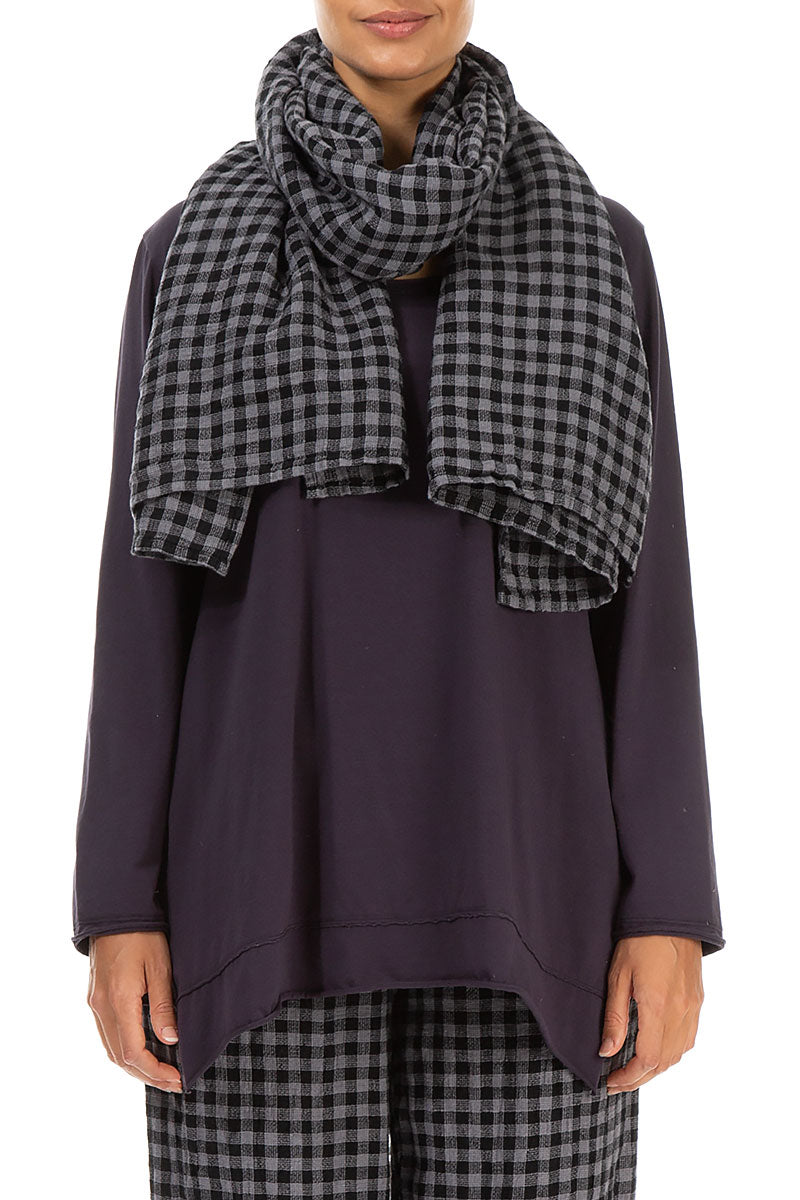 Grey Check Linen Scarf 1