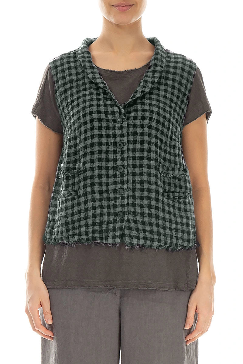 Sage Check Linen Vest 1