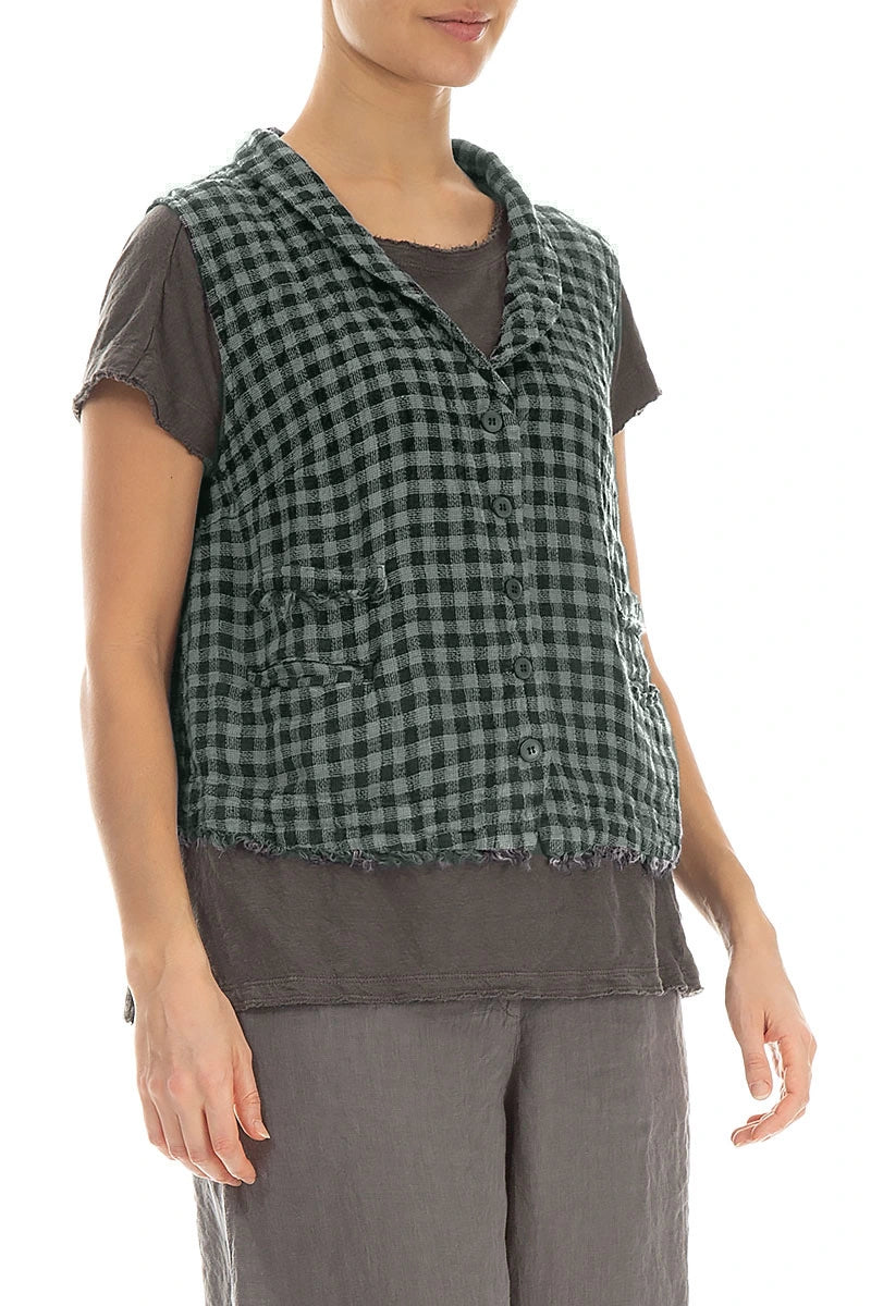 Salbei Karierte Leinenweste