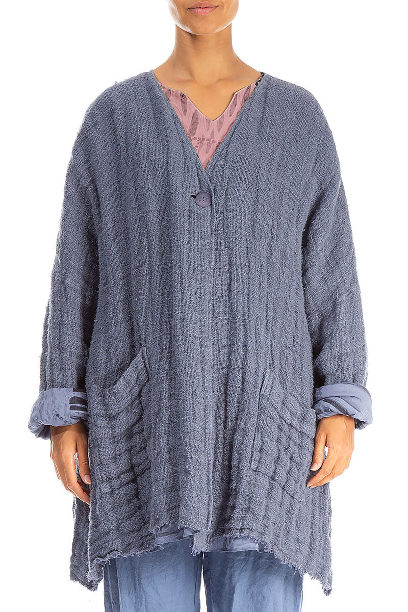 Dropped Edge Blue Nova Lined Handwoven Linen Jacket 1
