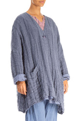 Dropped Edge Blue Nova Lined Handwoven Linen Jacket 3