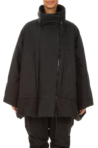 High Collar Black Cotton Puffer Coat 2