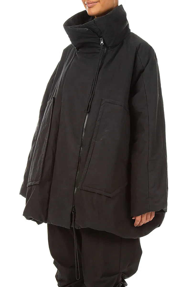 High Collar Black Cotton Puffer Coat 4