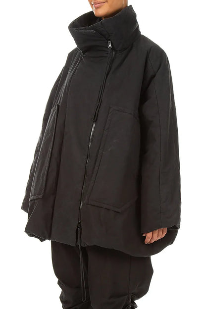 High Collar Black Cotton Puffer Coat 4
