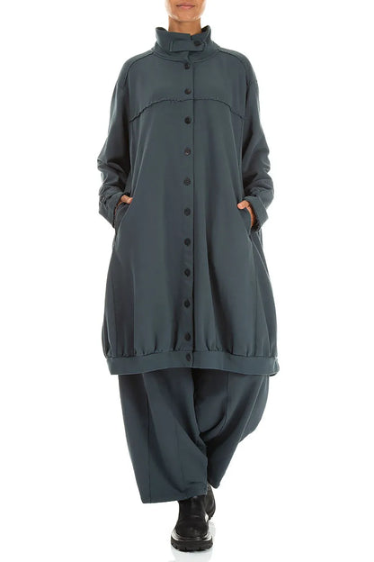 High Collar Slate French Terry Cotton Jacket 4