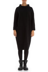 High Neck Black Jersey Cotton Dress 1