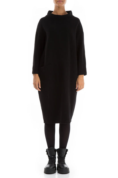 High Neck Black Jersey Cotton Dress 1