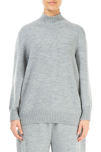 High Neck Grey Knitted Wool Jumper