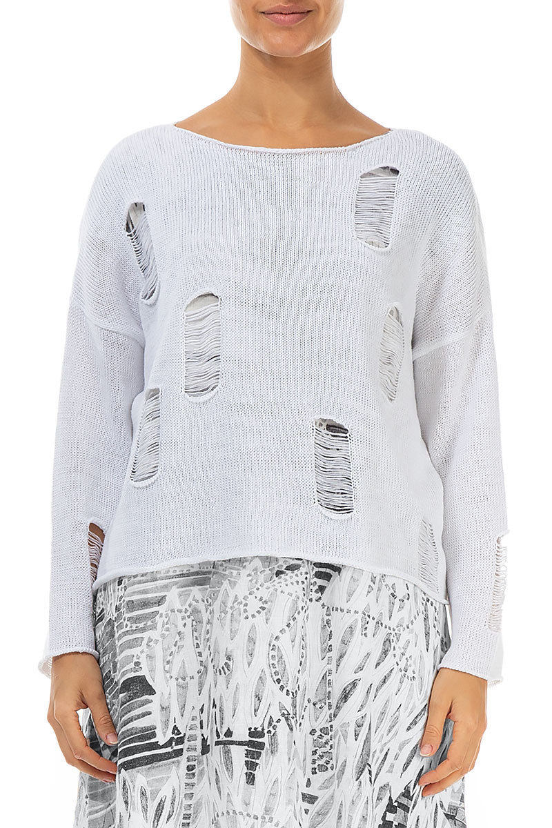 Distressed Detail White Linen Jumper 1