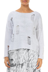 Distressed Detail White Linen Jumper 1