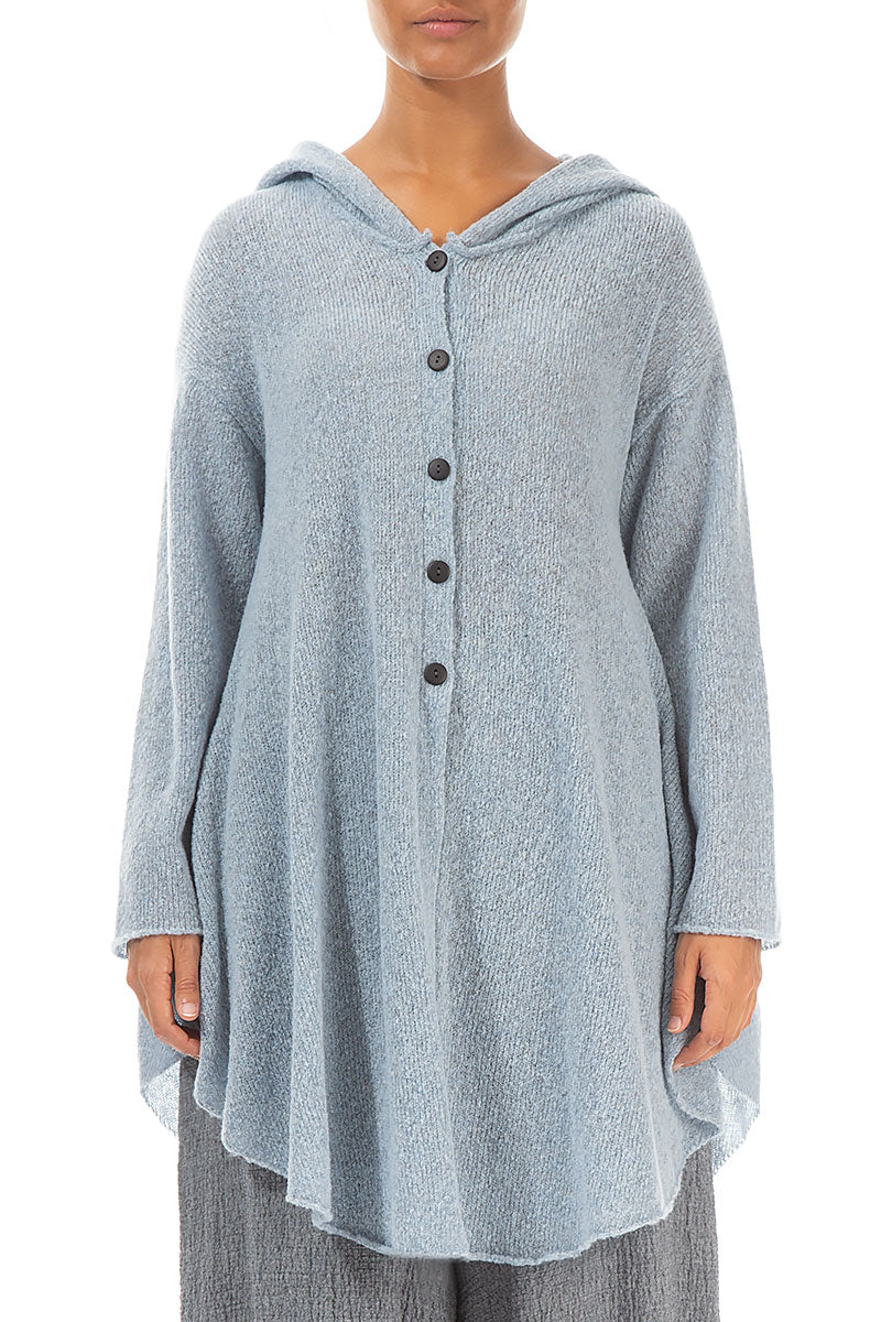 Hooded Silver Blue Wool Cardigan