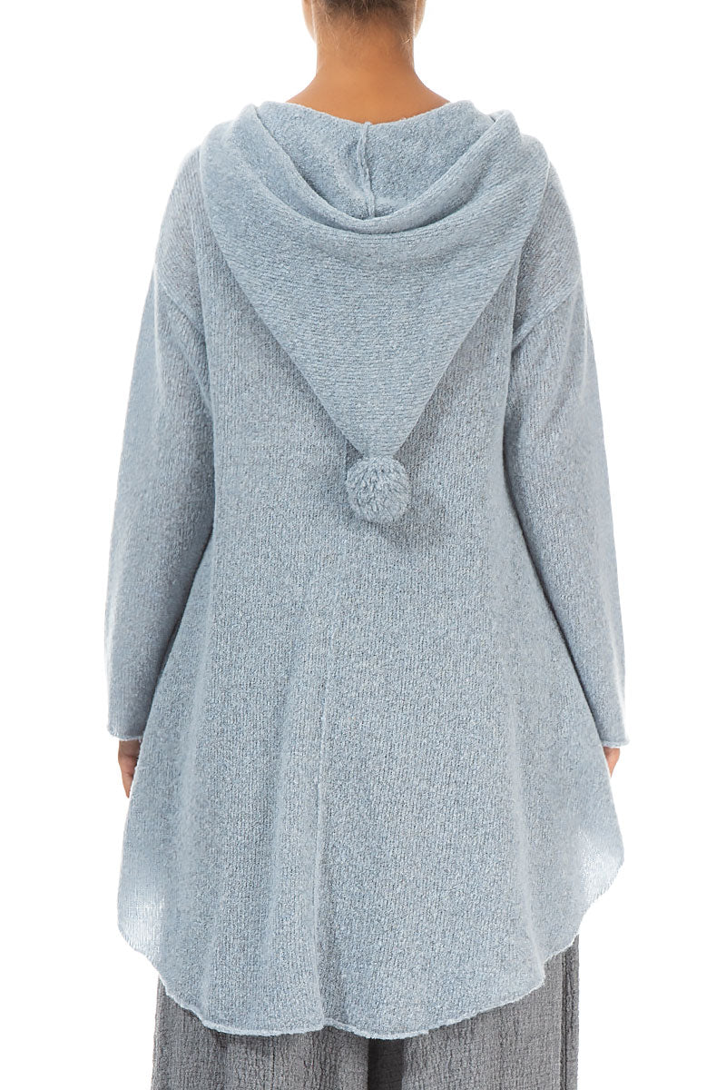 Hooded Silver Blue Wool Cardigan