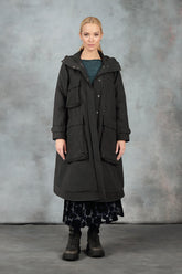 Long Hooded Black Cotton Coat 6