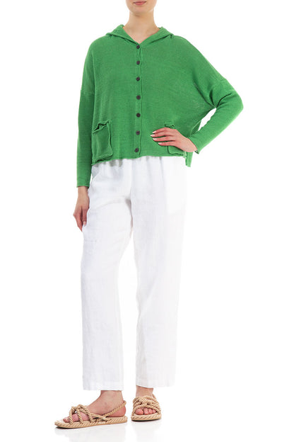 Hooded Boxy Spring Green Linen Cardigan 4