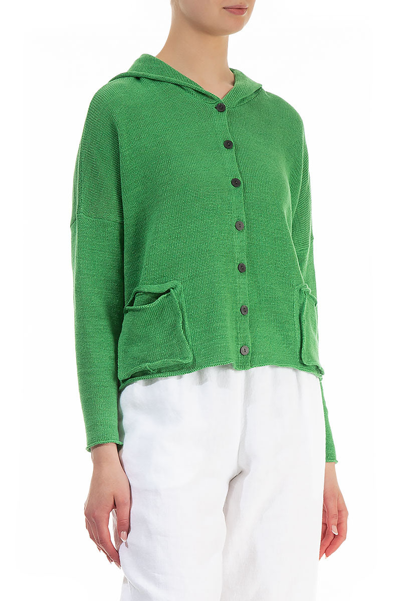Hooded Boxy Spring Green Linen Cardigan 3