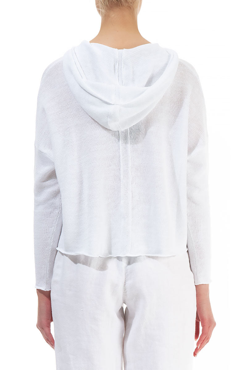 Hooded Boxy White Linen Cardigan 2