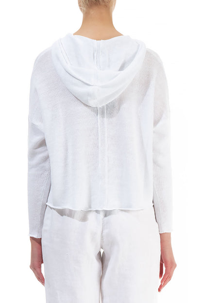 Hooded Boxy White Linen Cardigan 2