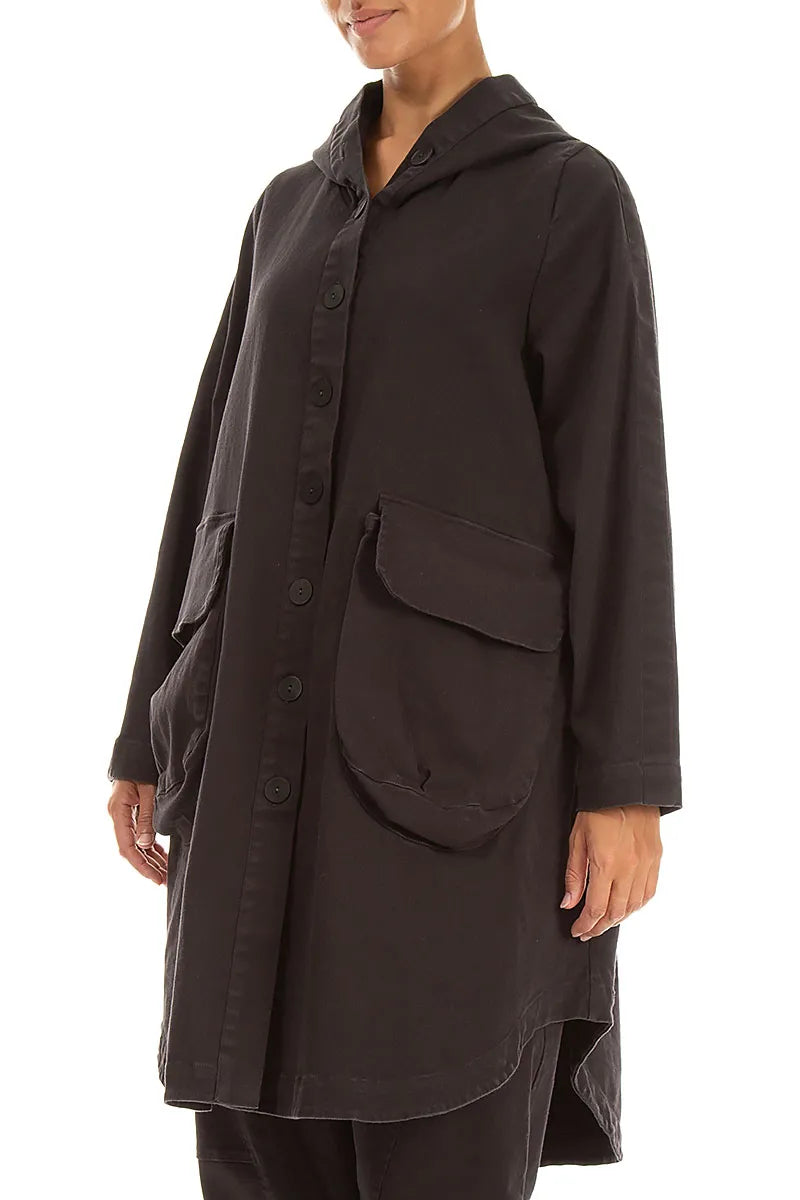 Hooded Warm Charcoal Denim Cotton Coat 3