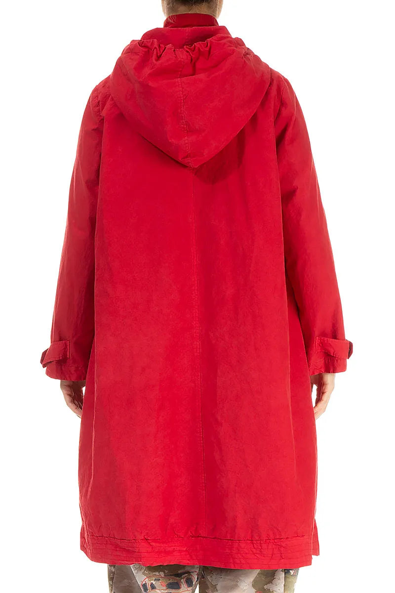 Hooded Cherry Red Cotton Coat 2