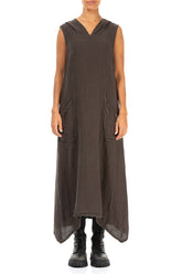 Hooded Dark Mocha Linen Dress 1