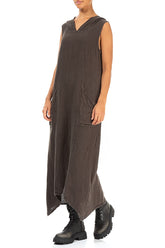 Hooded Dark Mocha Linen Dress 4