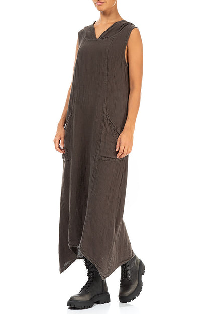 Hooded Dark Mocha Linen Dress 4
