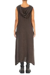 Hooded Dark Mocha Linen Dress 2