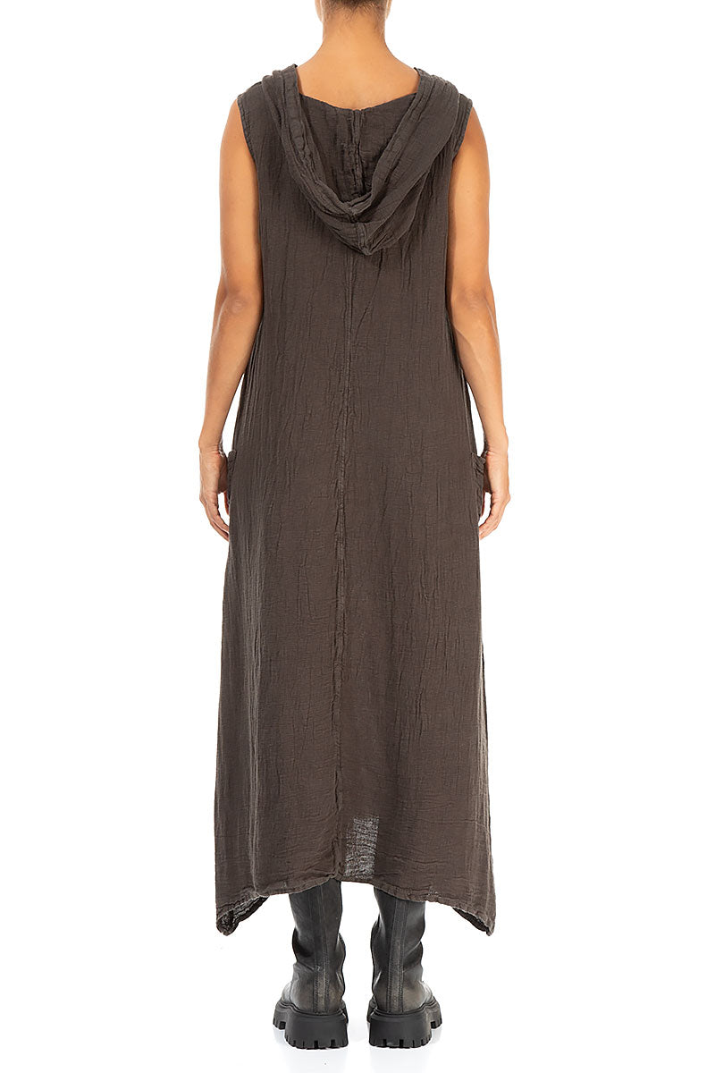 Hooded Dark Mocha Linen Dress 2