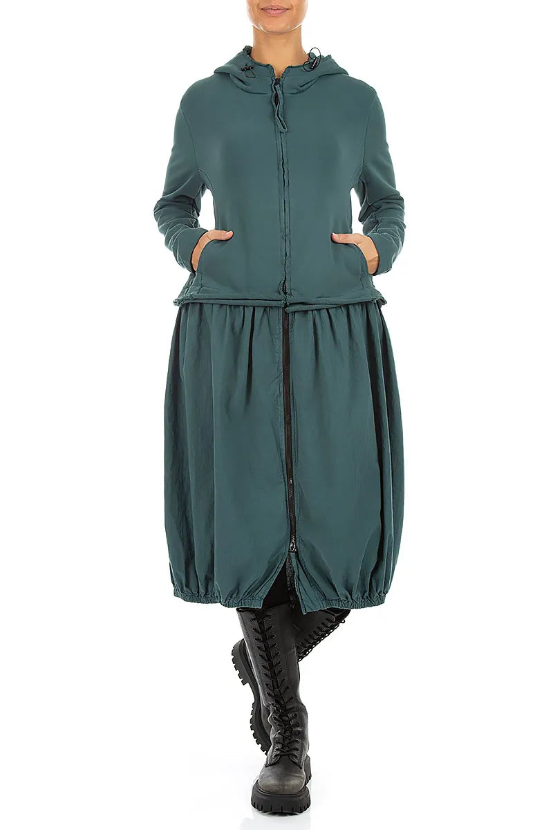 Hooded Deep Turquoise Cotton Jacket Dress 3