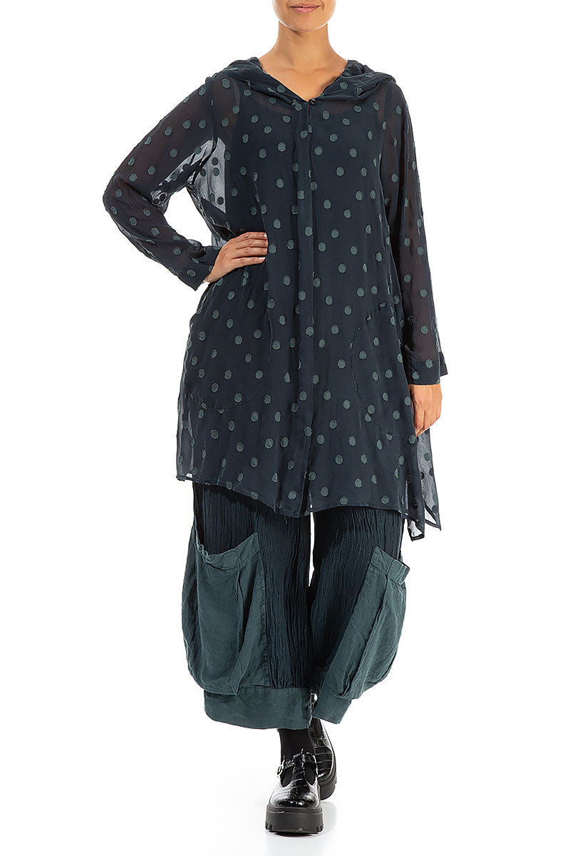 Hooded Dotty Teal Silk Jacket 4