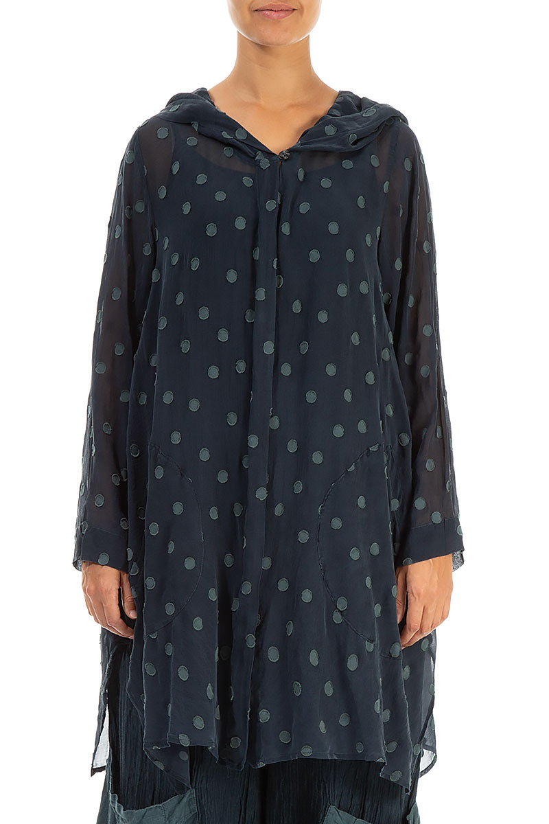 Hooded Dotty Teal Silk Jacket 1