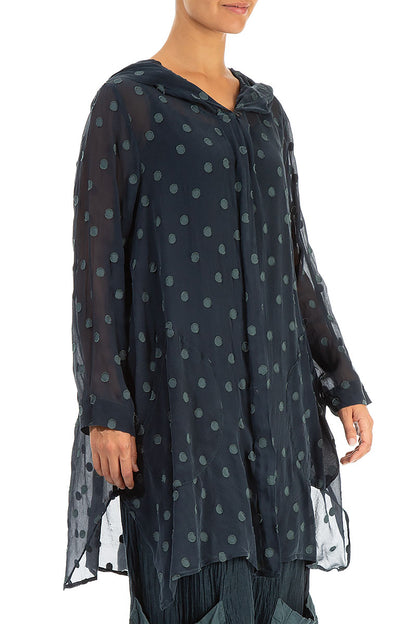 Hooded Dotty Teal Silk Jacket 3