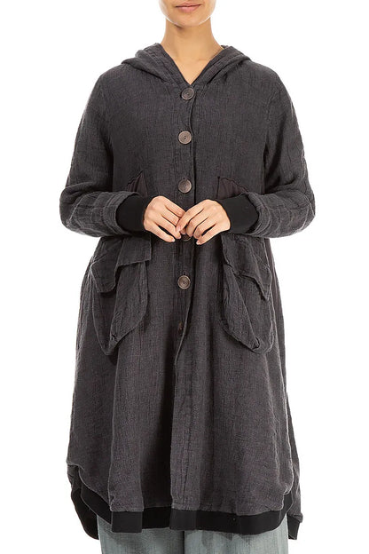 Hooded Grey Mélange Linen Jacket