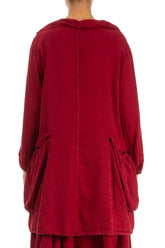 Hooded Large Pockets Dark Red Linen Jacket 2
